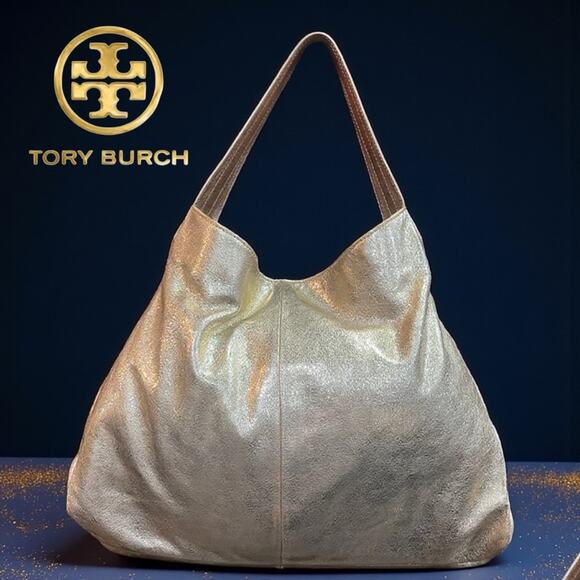 Tory Burch Metallic Gold Leather Hobo Bag A BEAUTY! - Picture 5 of 11